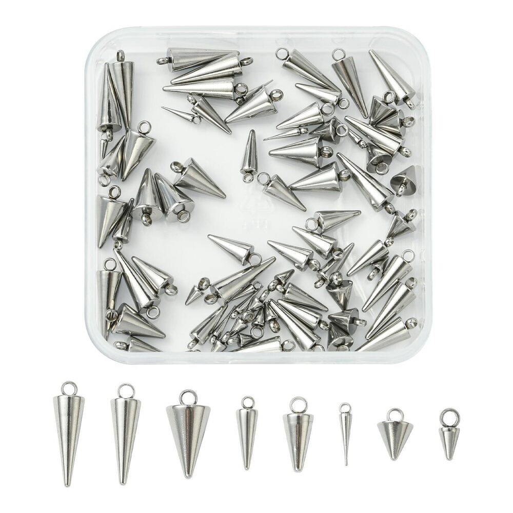 7458 80 pcs 8 Styles 304 Stainless Steel Cone Gothic Style Charms Dangle